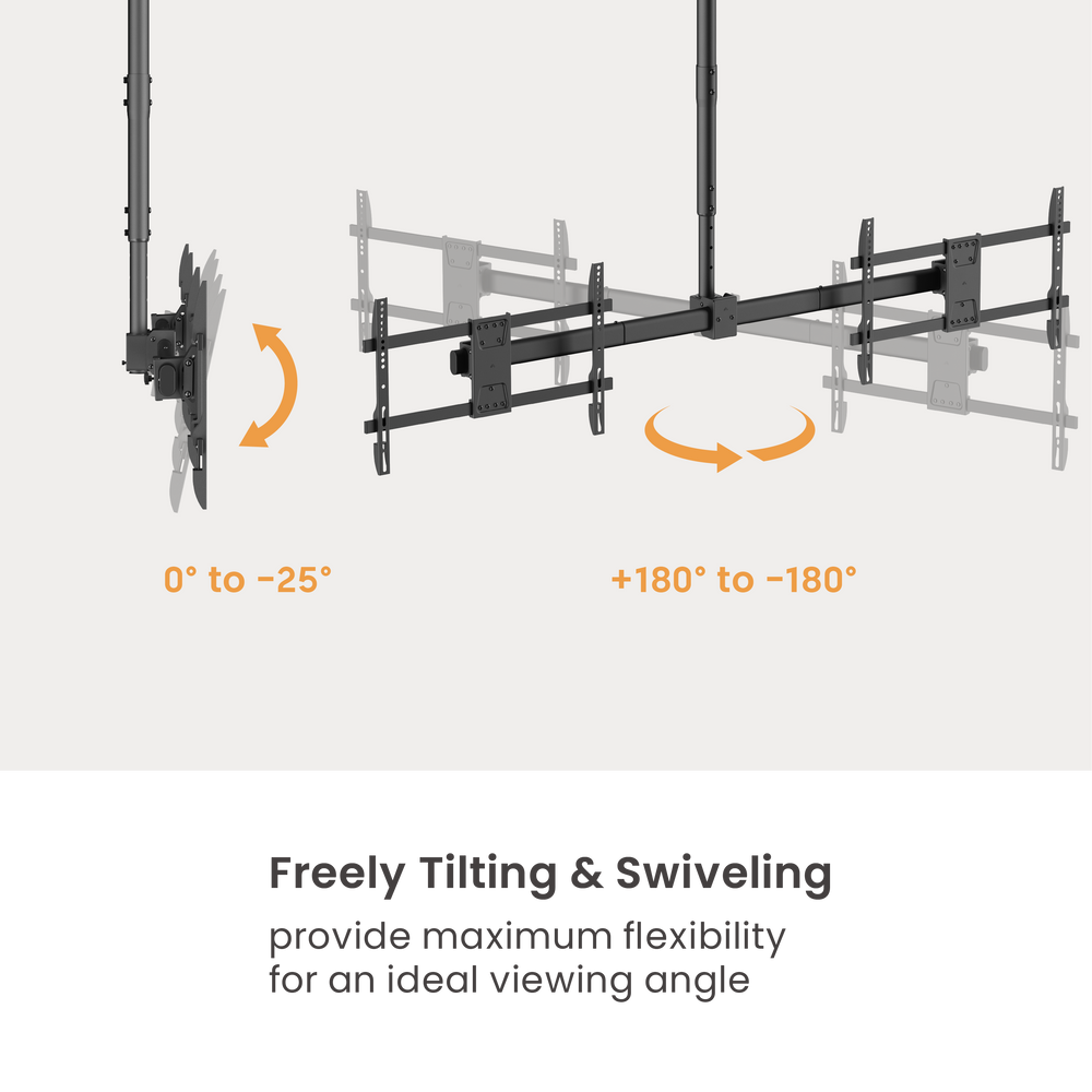 VSYS VCM-CE1546SL side-by-side dual-screen ceiling mount, front view