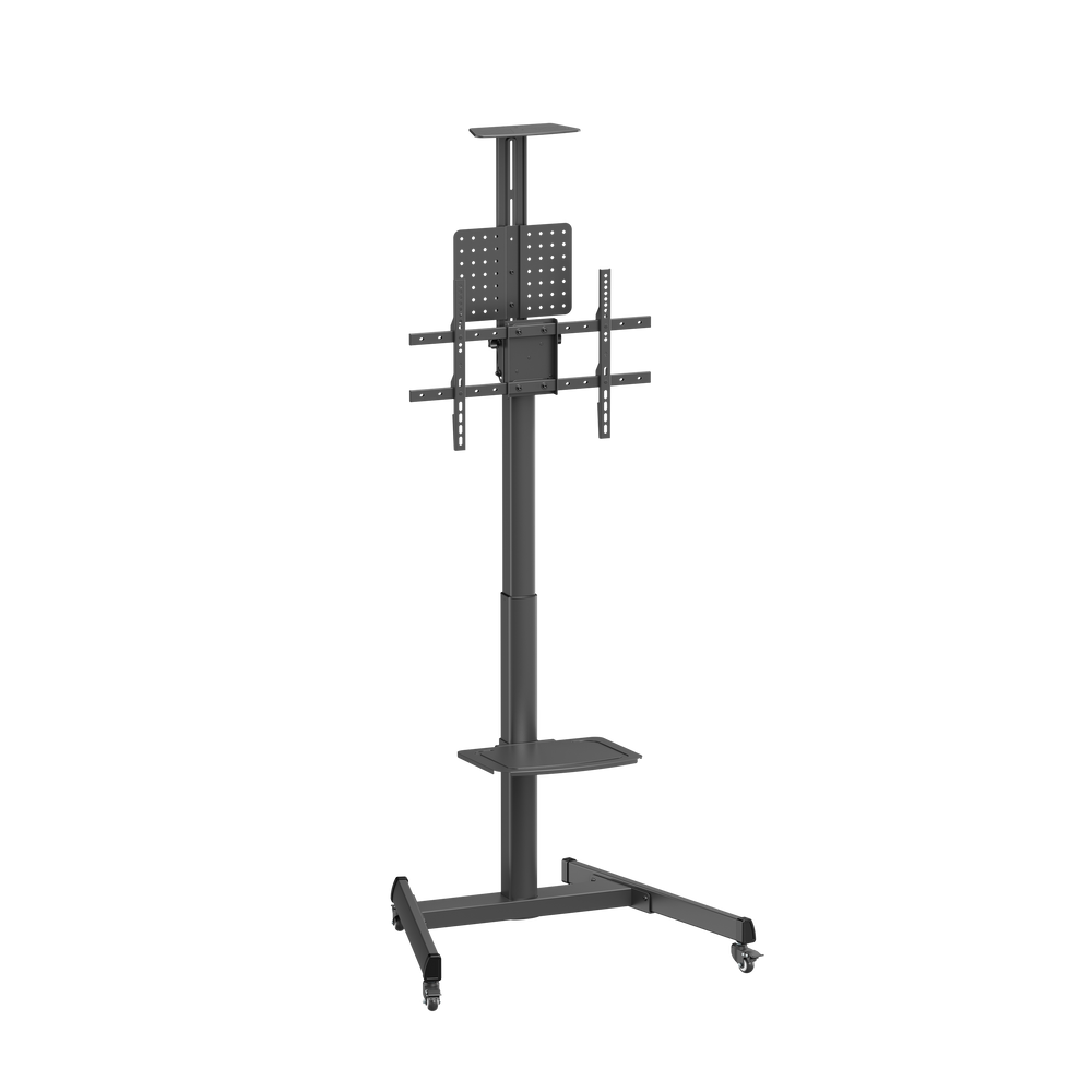 VSYS VTLS17-46TW TV cart with pegboard storage panel, angled view