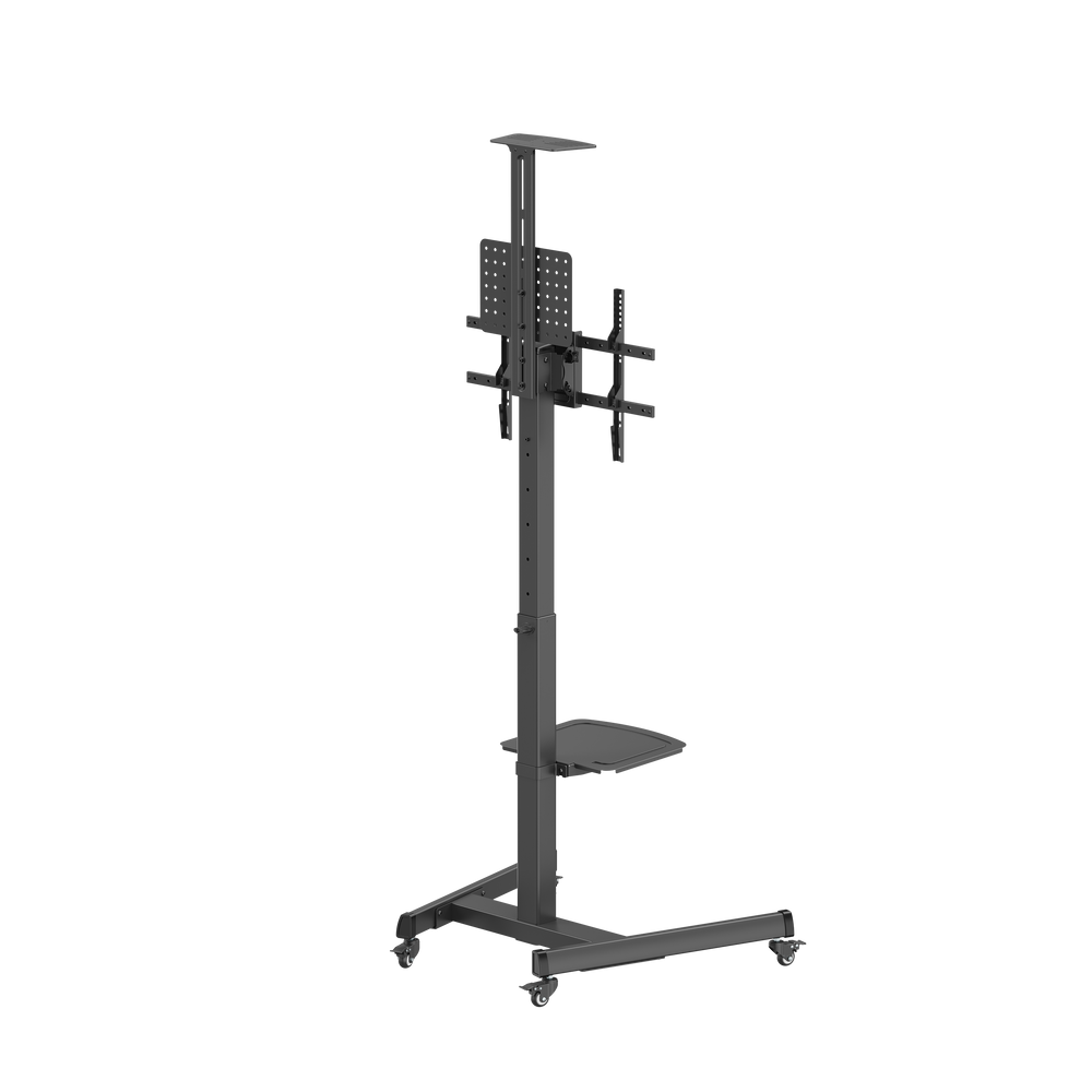 VSYS VTLS17-46TW TV cart with pegboard storage panel, angled view