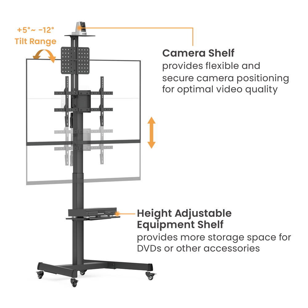 VSYS VTLS17H-46TW crank height-adjustable TV cart, front view
