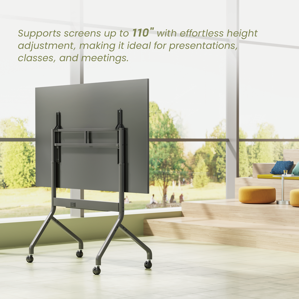 VSYS VTLX16M-612FW motorised height-adjustable TV cart, rear angled view