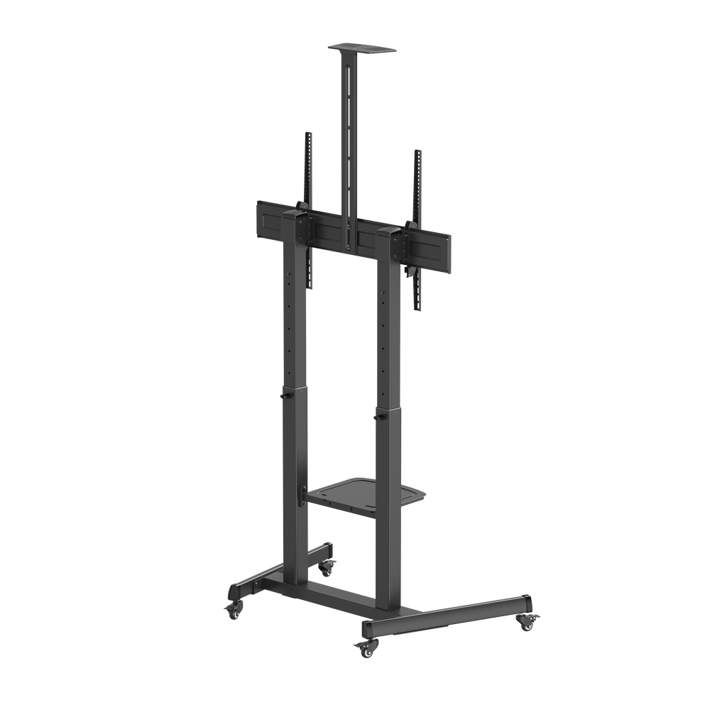 VSYS VTLX17-610TW telescopic mobile TV cart, angled view with display fitted