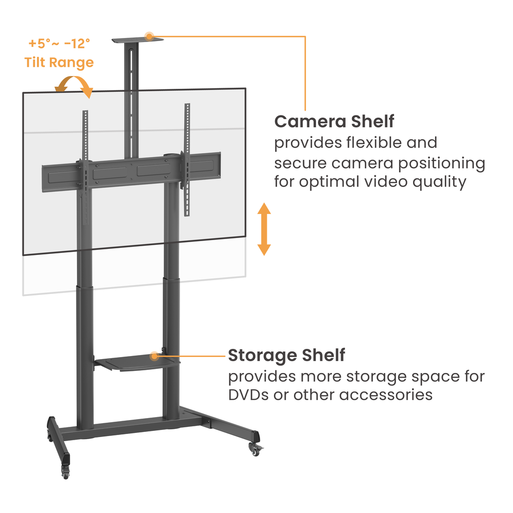 VSYS VTLX17-610TW telescopic mobile TV cart, angled view with display fitted